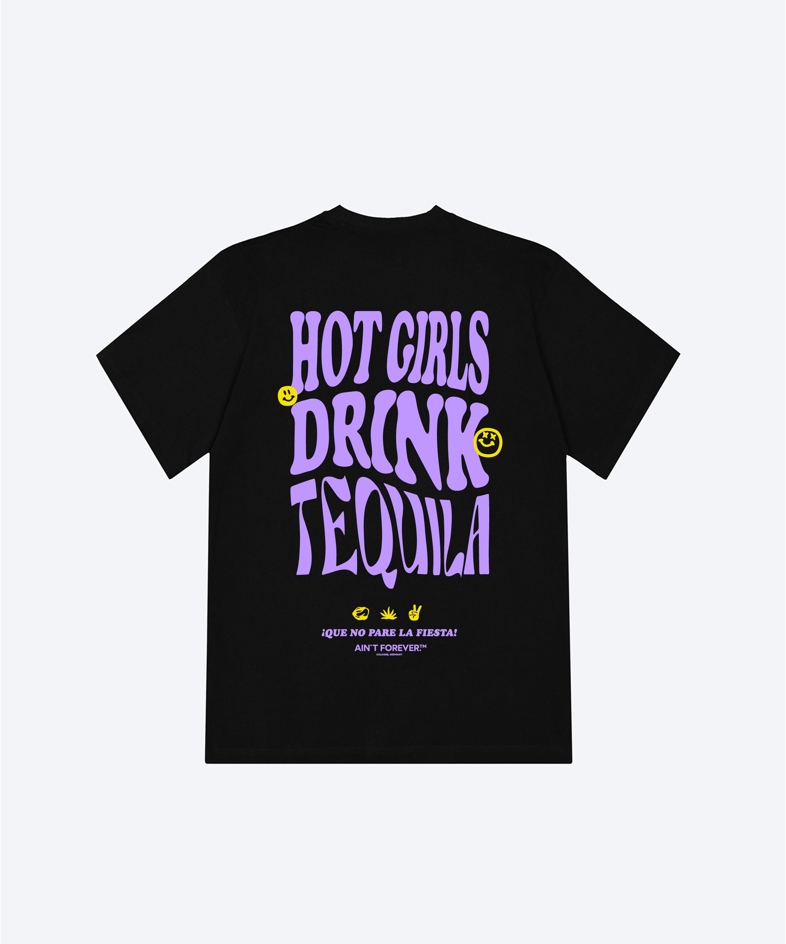 THE "HOT GIRLS DRINK TEQUILA" T-SHIRT (BLACK/LAVENDER/YELLOW)