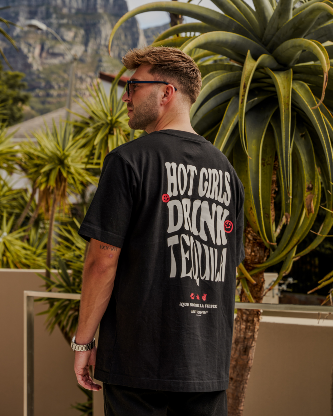 THE "HOT GIRLS DRINK TEQUILA" T-SHIRT (BLACK/BEIGE/RED)