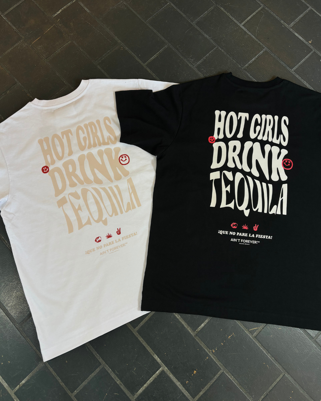 THE "HOT GIRLS DRINK TEQUILA" T-SHIRT (WHITE/BEIGE/RED)