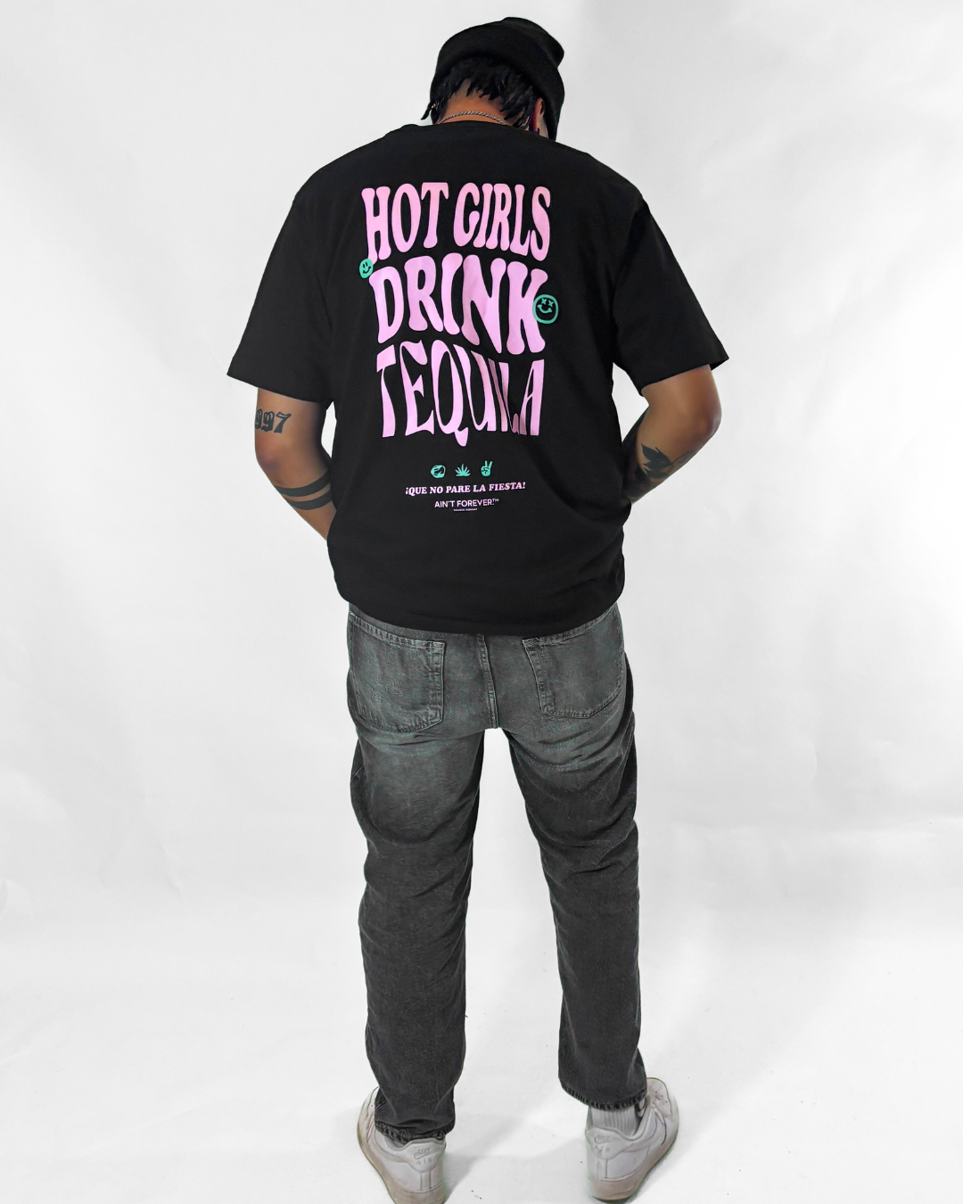 THE "HOT GIRLS DRINK TEQUILA" T-SHIRT (BLACK/PINK/LIGHT BLUE)