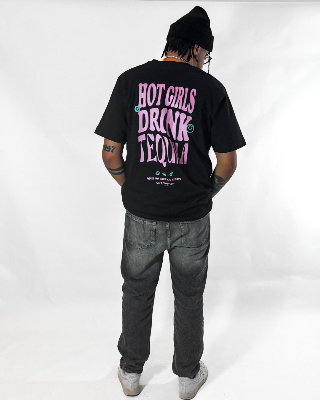 THE "HOT GIRLS DRINK TEQUILA" T-SHIRT (BLACK/PINK/LIGHT BLUE)