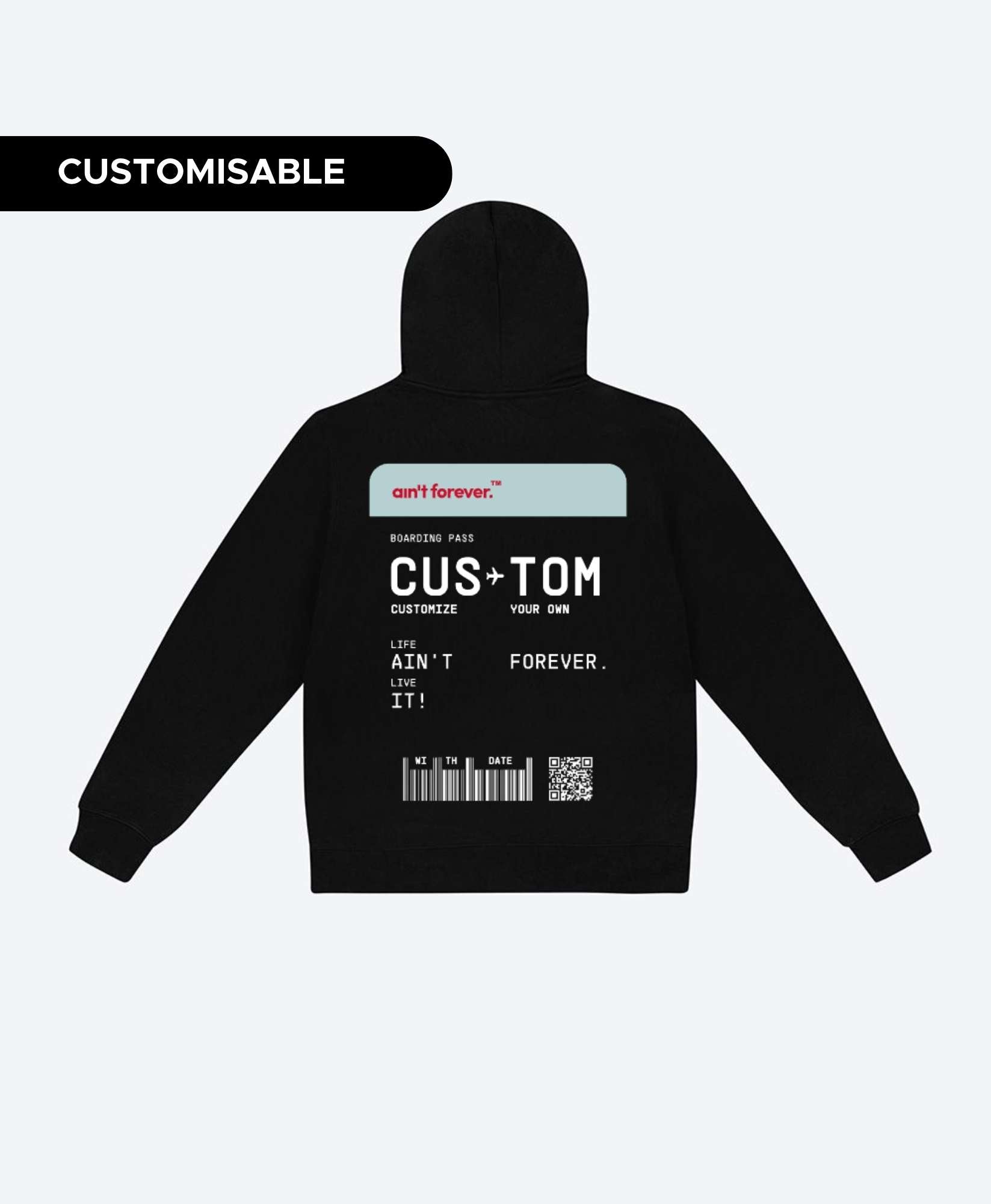 THE BOARDING PASS HOODIE (BLACK / PASTEL BLUE / RED)