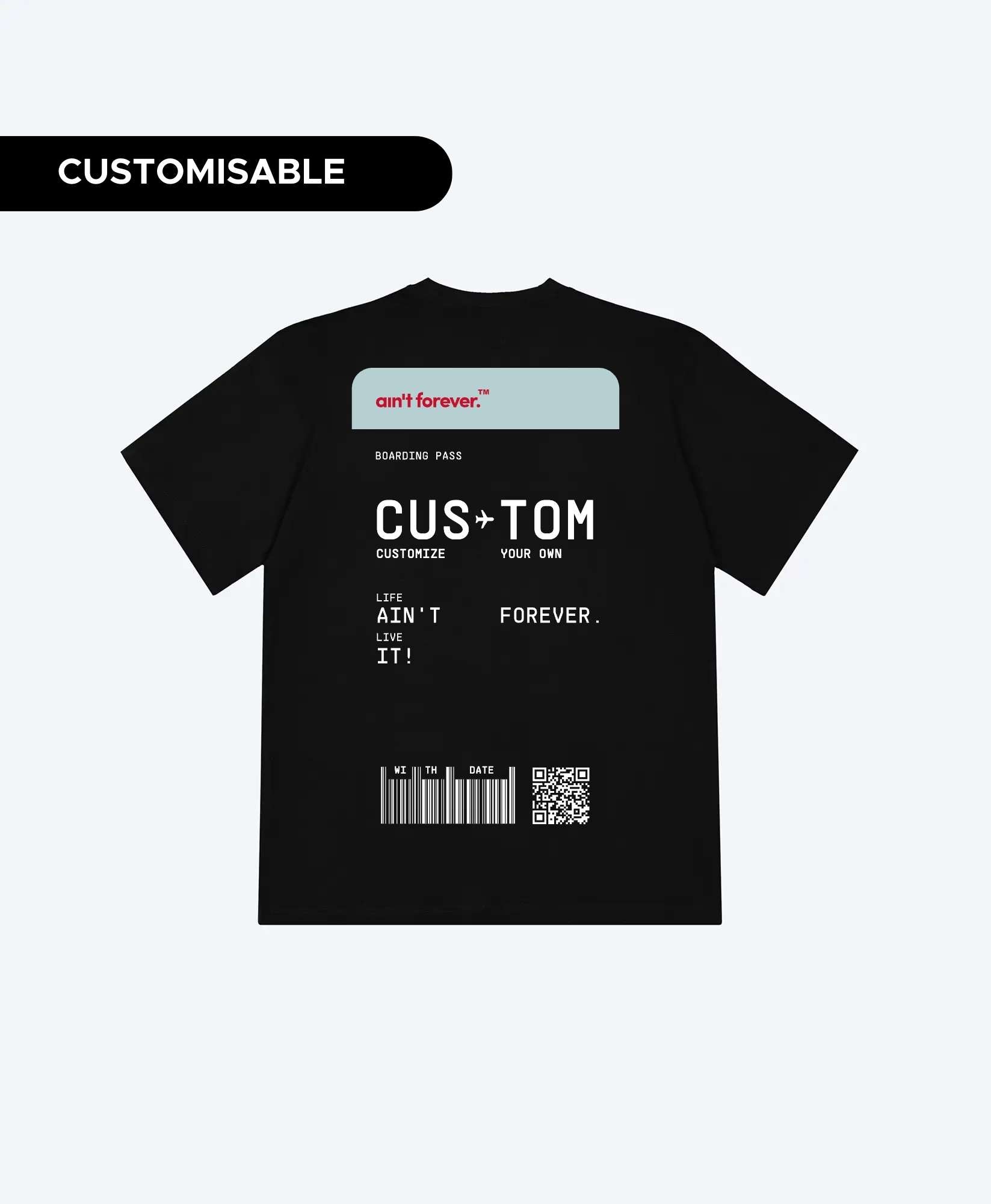THE BOARDING PASS T-SHIRT (BLACK / PASTEL BLUE / RED)