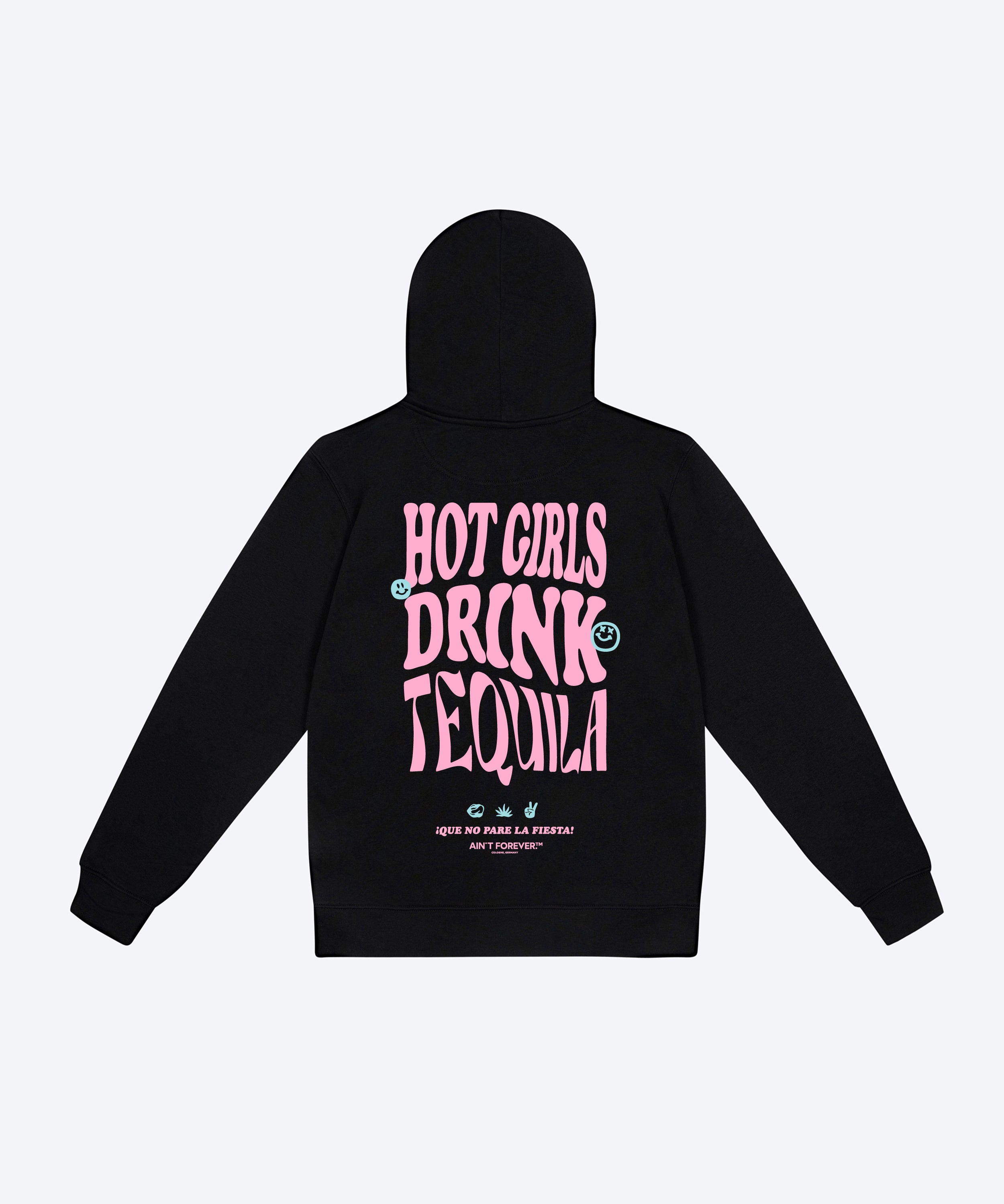 THE "HOT GIRLS DRINK TEQUILA" HOODIE (BLACK/PINK/LIGHT BLUE)