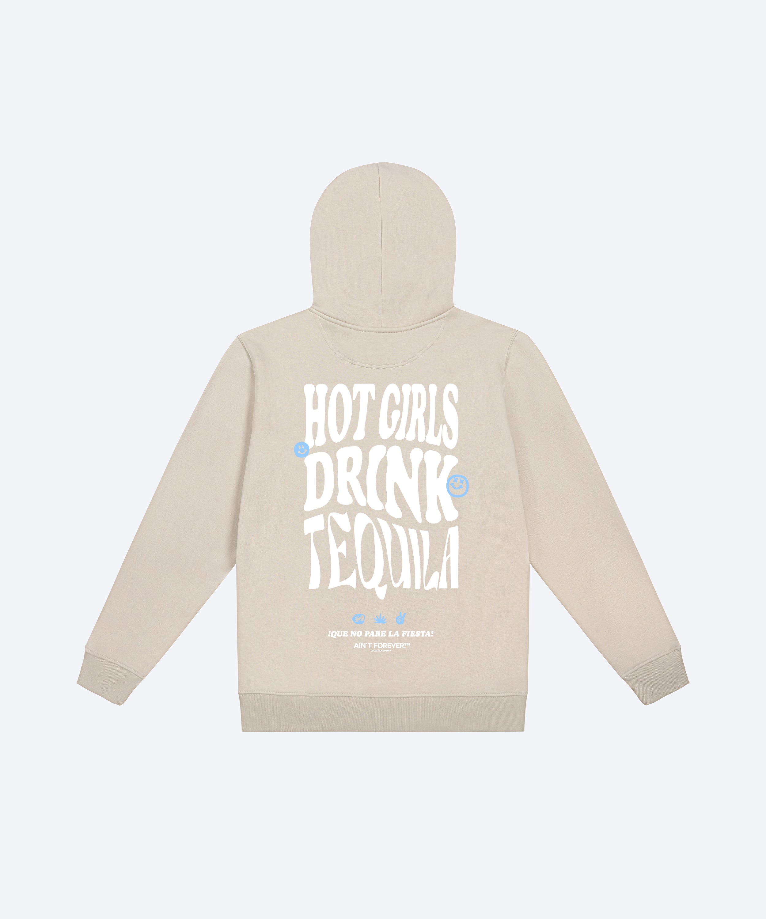 THE "HOT GIRLS DRINK TEQUILA" HOODIE (DESERT DUST/WHITE/LIGHT BLUE)