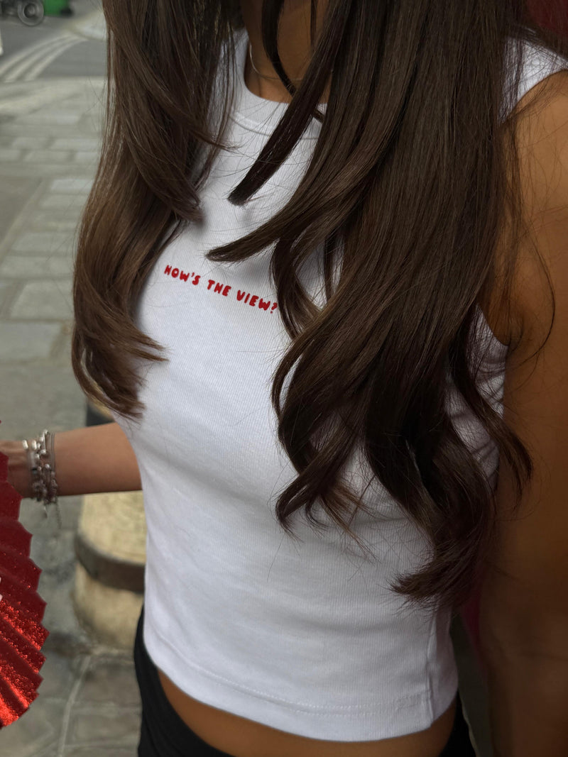 CROP TOP "HOW'S THE VIEW?"