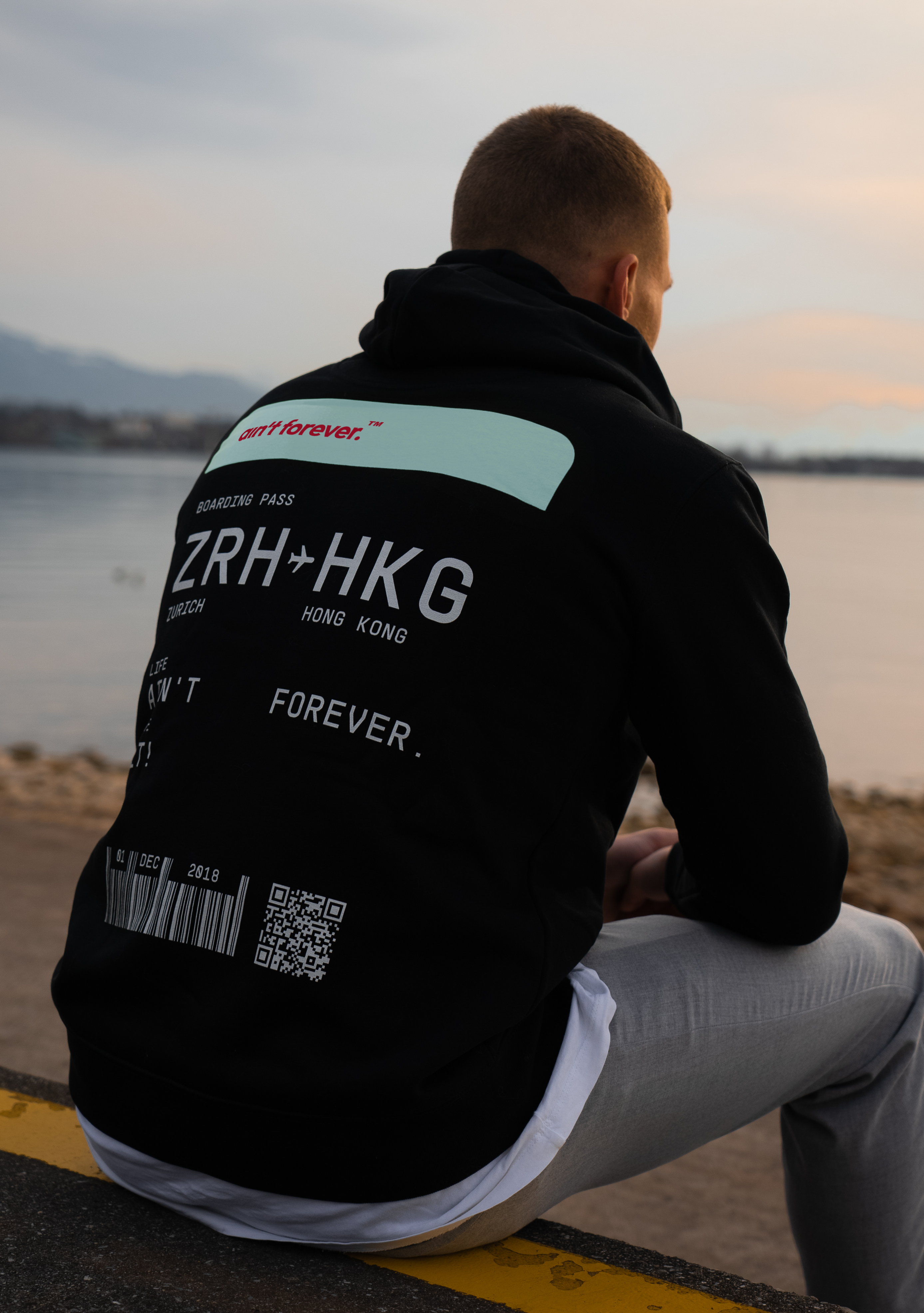 THE BOARDING PASS HOODIE (BLACK / PASTEL BLUE / RED)
