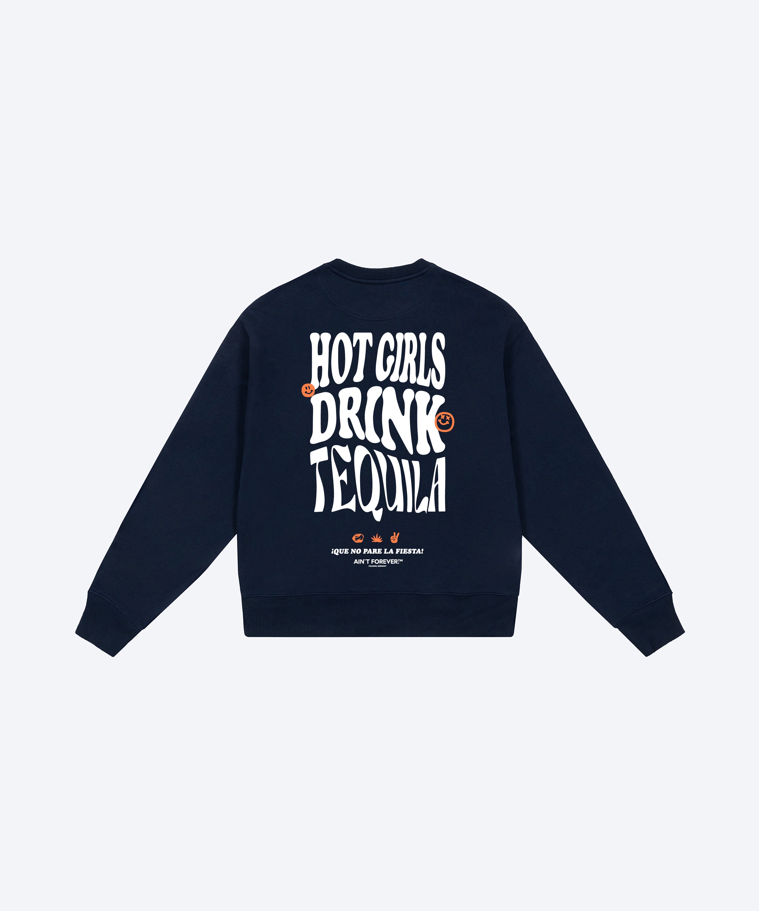 THE "HOT GIRLS DRINK TEQUILA" SWEATSHIRT (NAVY/WHITE/ORANGE)