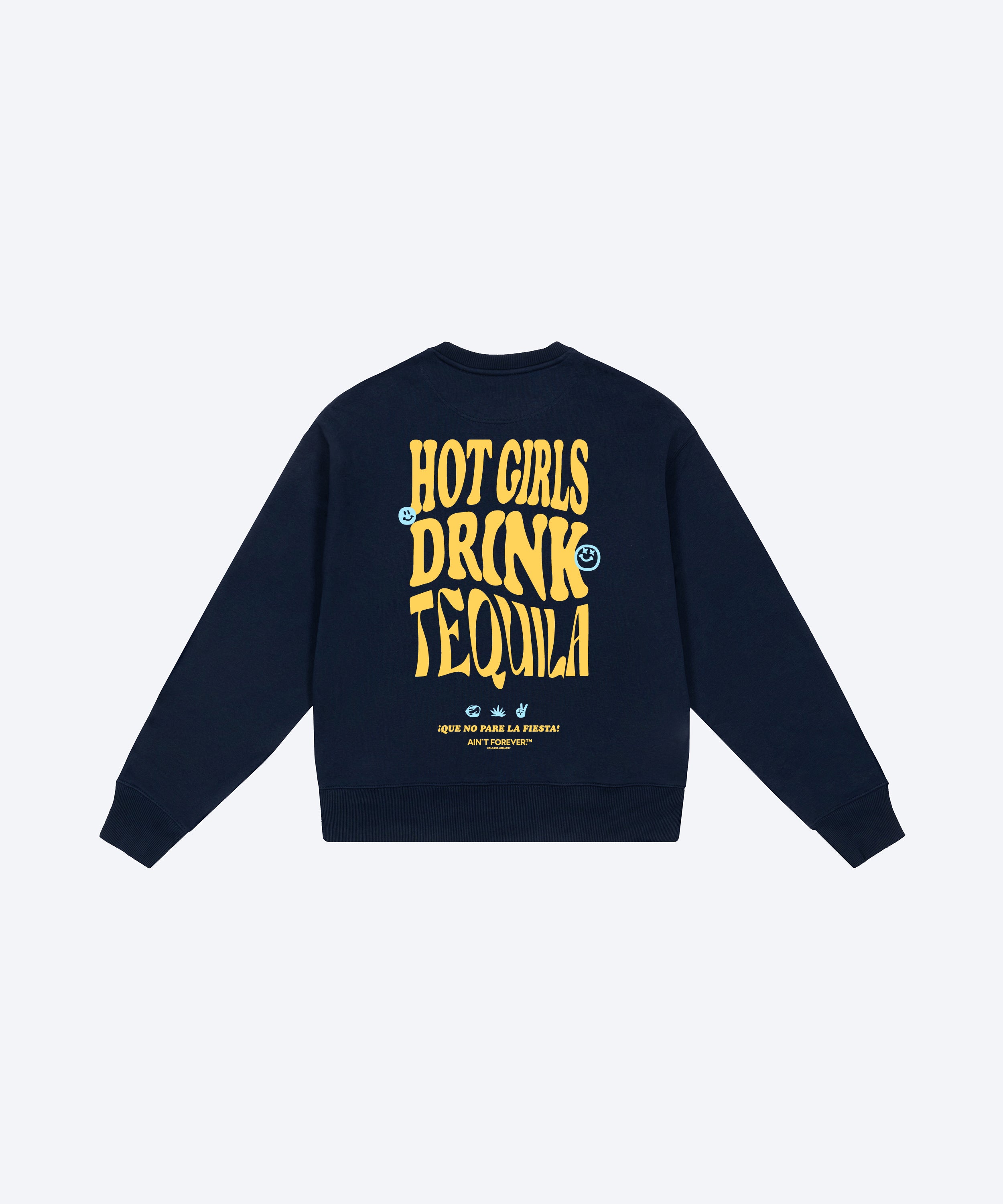 THE "HOT GIRLS DRINK TEQUILA" SWEATSHIRT (NAVY/YELLOW/LIGHT BLUE)